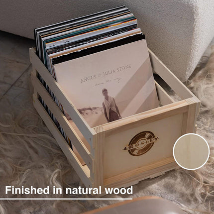 Crosley Vinyl LP Record Storage Crate Natural Wood Holds up to 75.