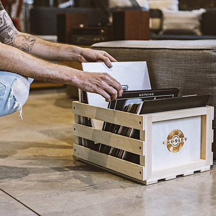 Crosley Vinyl LP Record Storage Crate Natural Wood Holds up to 75.