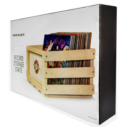 Crosley Vinyl LP Record Storage Crate Natural Wood Holds up to 75.