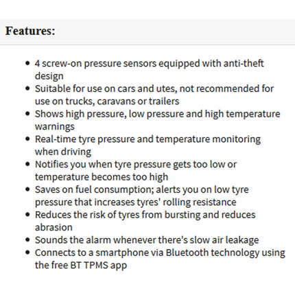 Gator DIY BT Wireless Car Tyre Pressure Monitor Monitoring System App Control TPM iOS.