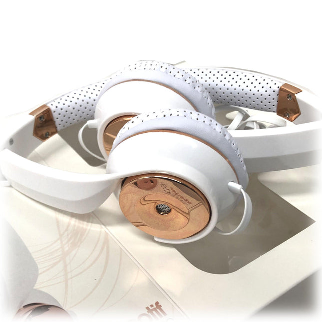 White Rose Gold Holysmoke Motif On Ear Foldable Headphones.