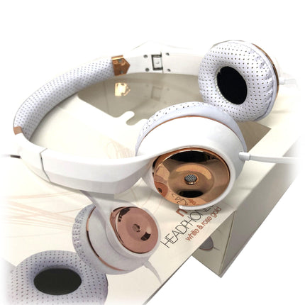 White Rose Gold Holysmoke Motif On Ear Foldable Headphones.
