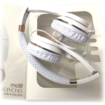 White Rose Gold Holysmoke Motif On Ear Foldable Headphones.