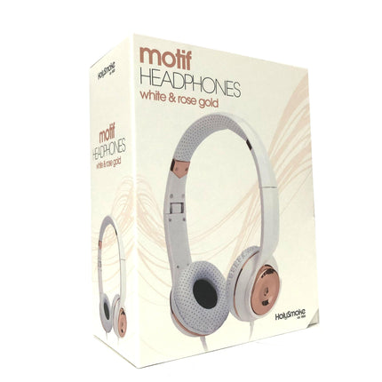 White Rose Gold Holysmoke Motif On Ear Foldable Headphones.