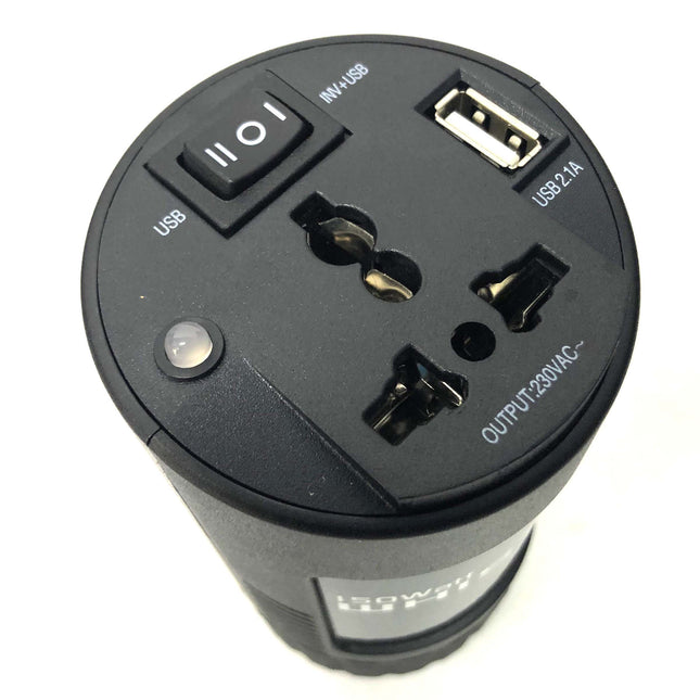 Compact 150W Car Caravan Power Inverter 12v 240v AC DC Sine Wave Can Cup Holder Size.