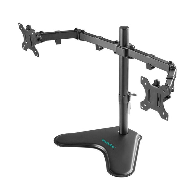 activiva Dual-Screen Articulating Monitor Arm with Free-Standing Desktop Base.