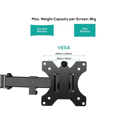 activiva Dual-Screen Articulating Monitor Arm with Interchangeable Laptop Holder.