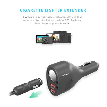 mbeat Gorilla Power Dual Port QC 3.0 Car Charger With Cigar Lighter Socket.