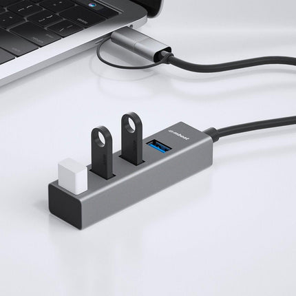 mbeat 4-Port USB 3.0 Hub with 2-in-1 USB 3.0 & USB-C Converter - Space Grey.