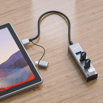 mbeat 4-Port USB 3.0 Hub with 2-in-1 USB 3.0 & USB-C Converter - Space Grey.