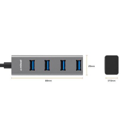mbeat 4-Port USB 3.0 Hub with 2-in-1 USB 3.0 & USB-C Converter - Space Grey.