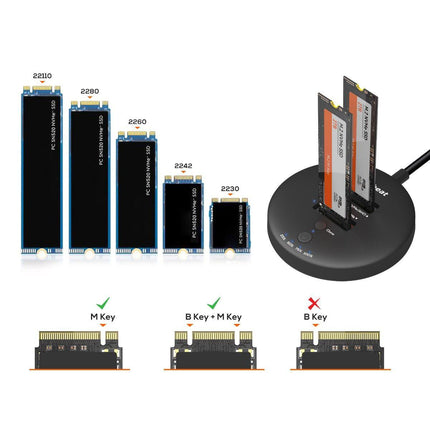 mbeat H3 USB 3.2 Gen2x2 20Gbps Dual M.2 NVMe SSD Dock with Clone Duplicator (Black).