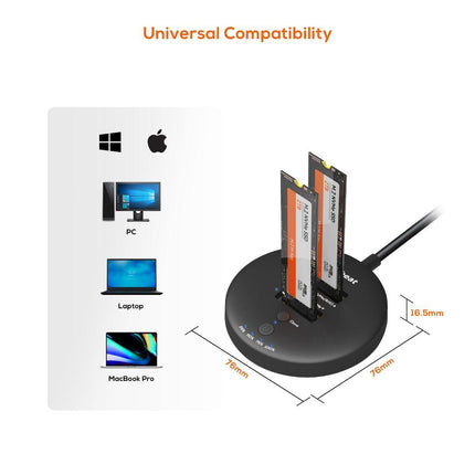 mbeat H3 USB 3.2 Gen2x2 20Gbps Dual M.2 NVMe SSD Dock with Clone Duplicator (Black).