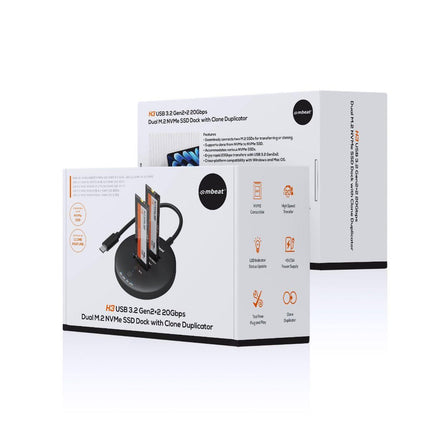 mbeat H3 USB 3.2 Gen2x2 20Gbps Dual M.2 NVMe SSD Dock with Clone Duplicator (Black).