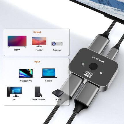 mbeat 8K Bi-directional HDMI 2.1 Switch 2 In 1 Out/1 In 2 Out.