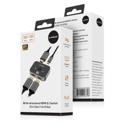 mbeat 8K Bi-directional HDMI 2.1 Switch 2 In 1 Out/1 In 2 Out.