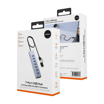mbeat 7-Port USB Hub with Dual USB-A & USB-C Connector.