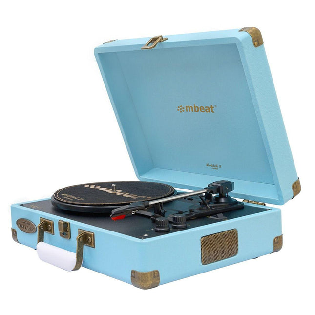 mbeat Woodstock II Sky Blue Retro Bluetooth (TX/RX) Turntable.