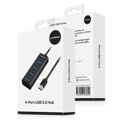 mbeat 4-Port USB 3.0 Hub - Black.