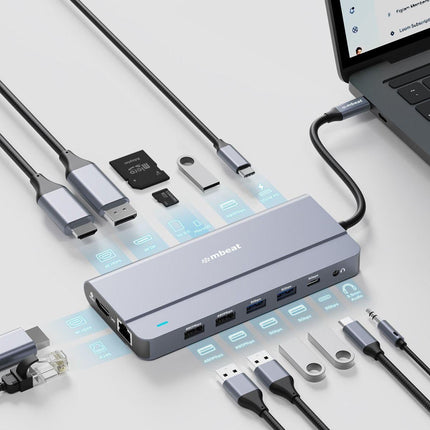 mbeat Elite X14 Triple 4K Display Multi-Port USB-C Hub.