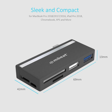 mbeat Essential 5-In-1 USB- C Hub ( USB hub 2.0, 3.0, SD/TF card reader ).