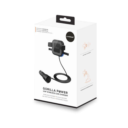 mbeat Gorilla Power 10W Wireless Car Charger With 2.4A USB Charging, Air Vent Clip & Windshield Stand.