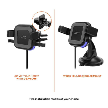 mbeat Gorilla Power 10W Wireless Car Charger With 2.4A USB Charging, Air Vent Clip & Windshield Stand.
