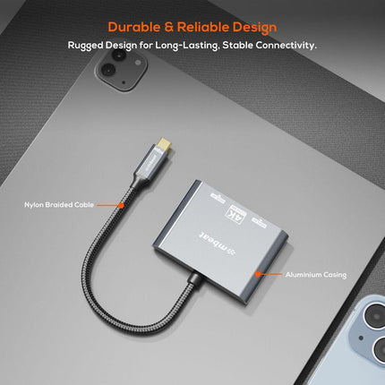 mbeat Tough Link USB-C to DP&HDMI Dual 4K/60Hz MST Adapter - Space Grey.