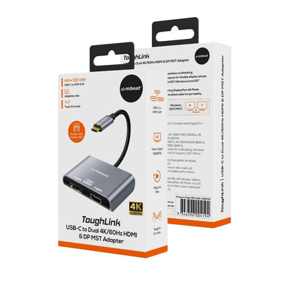 mbeat Tough Link USB-C to DP&HDMI Dual 4K/60Hz MST Adapter - Space Grey.