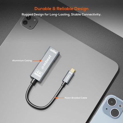 mbeat Tough Link USB-C to HDMI Adapter with 100W PD - Space Grey.