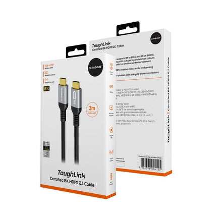 mbeat Tough Link 3m Certified 8K HDMI Cable - Space Grey.
