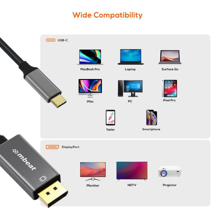 mbeat Tough Link 1.8m 4K USB-C to Display Port Cable - Space Grey.