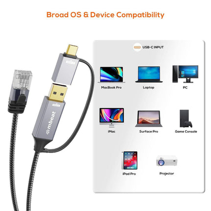 mbeat Tough Link 3m USB & USB-C to RJ45 Ethernet Cable - Space Grey.
