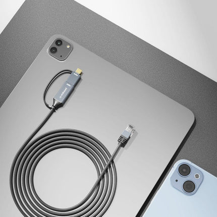 mbeat Tough Link 3m USB & USB-C to RJ45 Ethernet Cable - Space Grey.