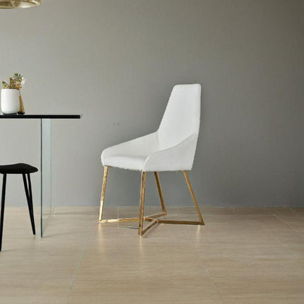 SET OF 4 Dining Chair White PVC Dining Chair Gold Criss Cross Legs.