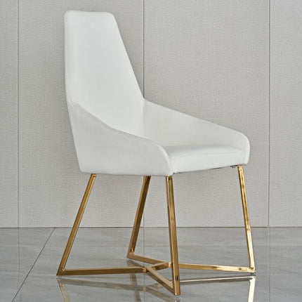 SET OF 4 Dining Chair White PVC Dining Chair Gold Criss Cross Legs.