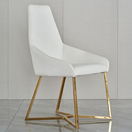 SET OF 4 Dining Chair White PVC Dining Chair Gold Criss Cross Legs.