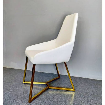 SET OF 4 Dining Chair White PVC Dining Chair Gold Criss Cross Legs.