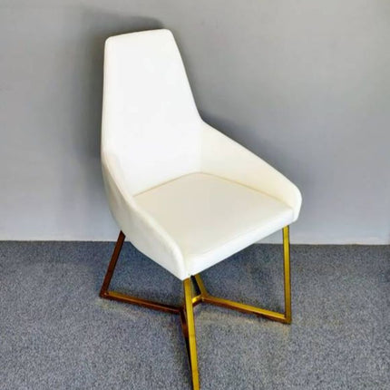 SET OF 4 Dining Chair White PVC Dining Chair Gold Criss Cross Legs.