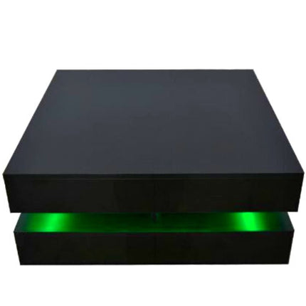 Modern Large High Gloss Coffee Table With LED Lights Black.