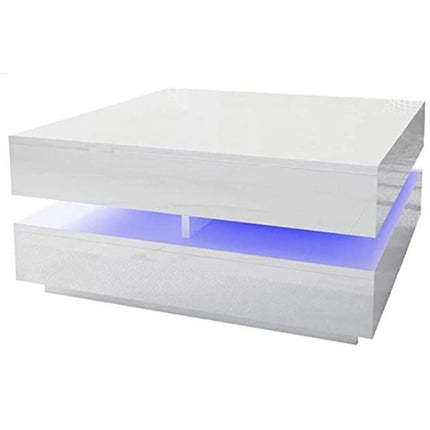 Modern Large High Gloss Coffee Table With LED Lights White.