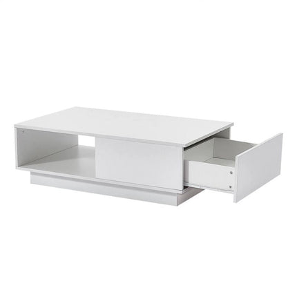 LED High Gloss Top White Coffee Table With Single Drawer.