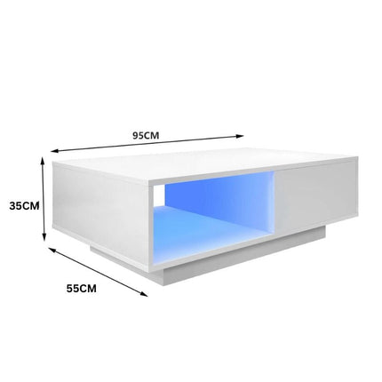 LED High Gloss Top White Coffee Table With Single Drawer.