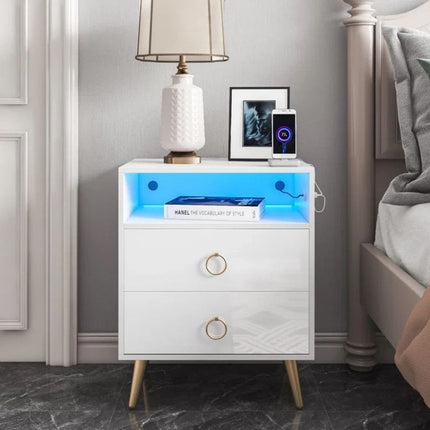 Amelia Modern LED Bedside table with USB and power socket White.