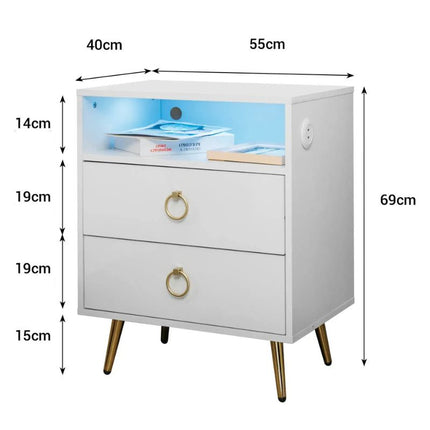 Amelia Modern LED Bedside table with USB and power socket White.