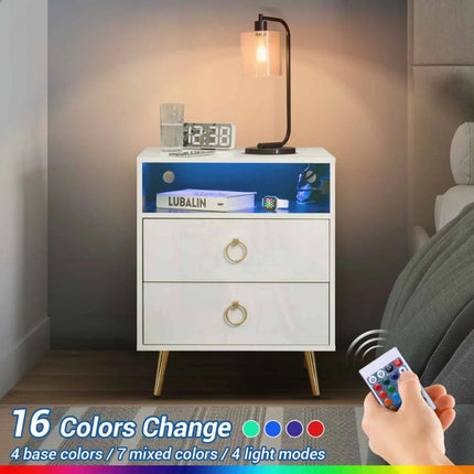 Amelia Modern LED Bedside table with USB and power socket White.