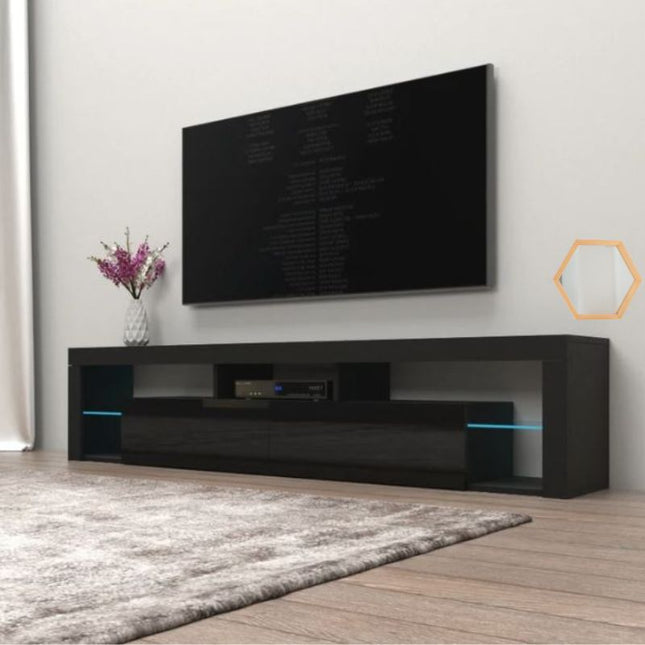 Modern TV Cabinet Living Room Furniture 200cm Black.