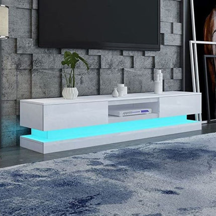 Modern High Gloss LED RGB TV Entertainment Unit with Storage 220cm - White.