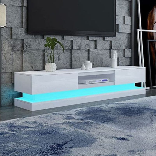 Modern High Gloss LED RGB TV Entertainment Unit with Storage 220cm - White.