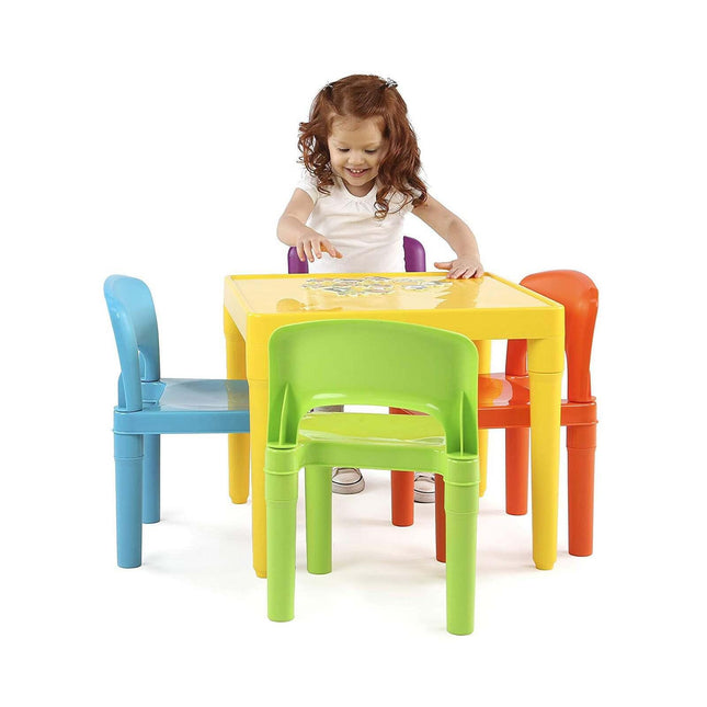 Kids Plastic 5-Piece Table & 4 Chairs Set (Multicoloured).